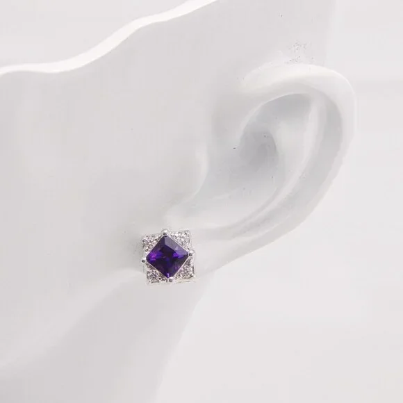 Genuine Amethyst Cushion Cut Earrings in 925 Sterling Silver - Picture 6 of 6